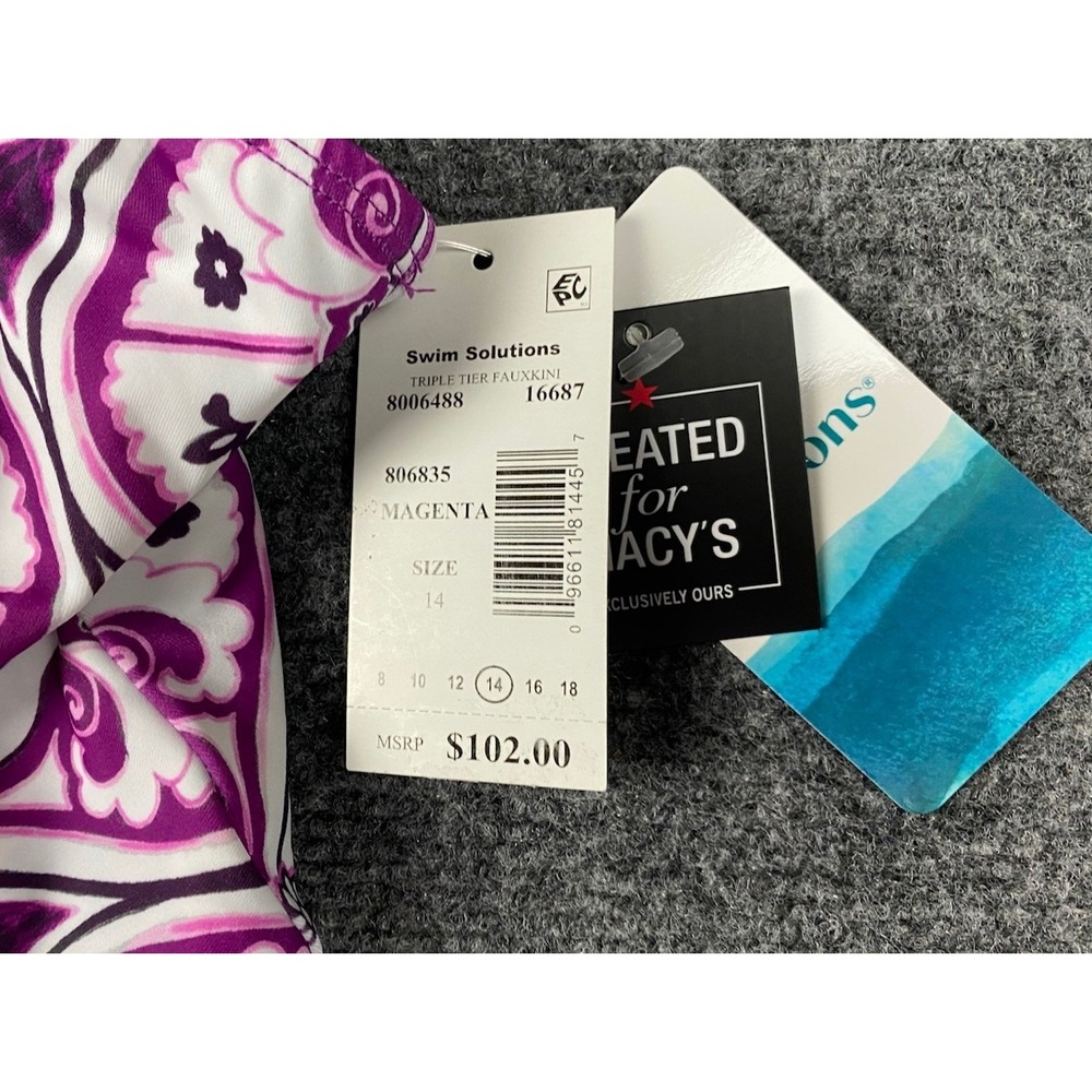 Swim Solutions Women's Printed Tiered Fauxkini One Piece Swimsuit Size 14 Purple - Picture 4 of 8